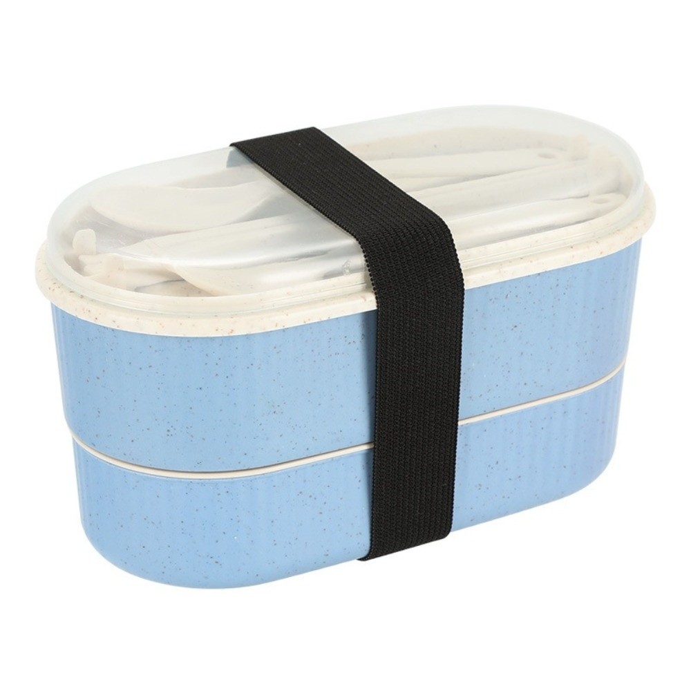 Food Storage Kits - กล่องอาหารกลางวันแบบพกพาสองชั้นความจุสูง ชุดภาชนะสำหรับอุ่นในไมโครเวฟ พร้อมส้อมและช้อน กล่องเก็บอาหารกันรั่ว