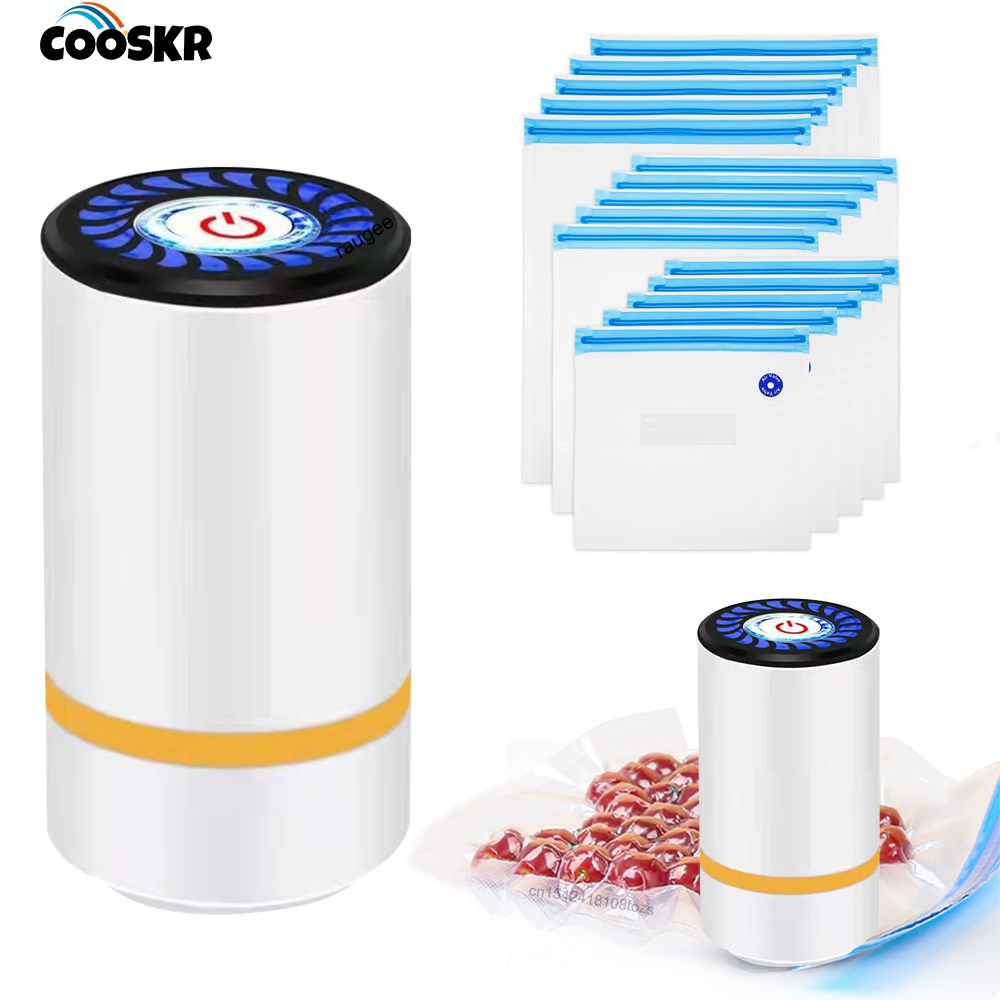 Food Storage Vacuum Seal Bags - ปั๊มลมไฟฟ้าแบบมือถือ ปั๊มลมอัตโนมัติ เครื่องซีลสูญญากาศแบบชาร์จไฟได้สำหรับถนอมอาหาร พร้อมถุงบรรจุภัณฑ์สูญญากาศปลอดสาร BPA