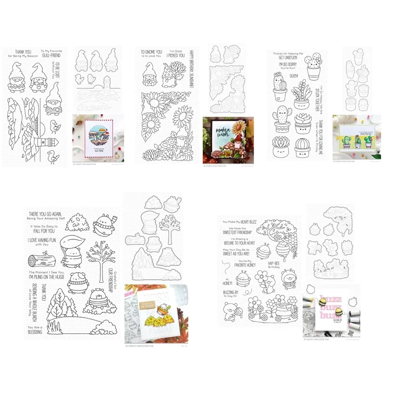 Food Storage Kits - ฤดูใบไม้ร่วงคริสต์มาส Gnomes Sun ดอกไม้แคคตัสล้างแสตมป์ตัด Dies Scrapbooking