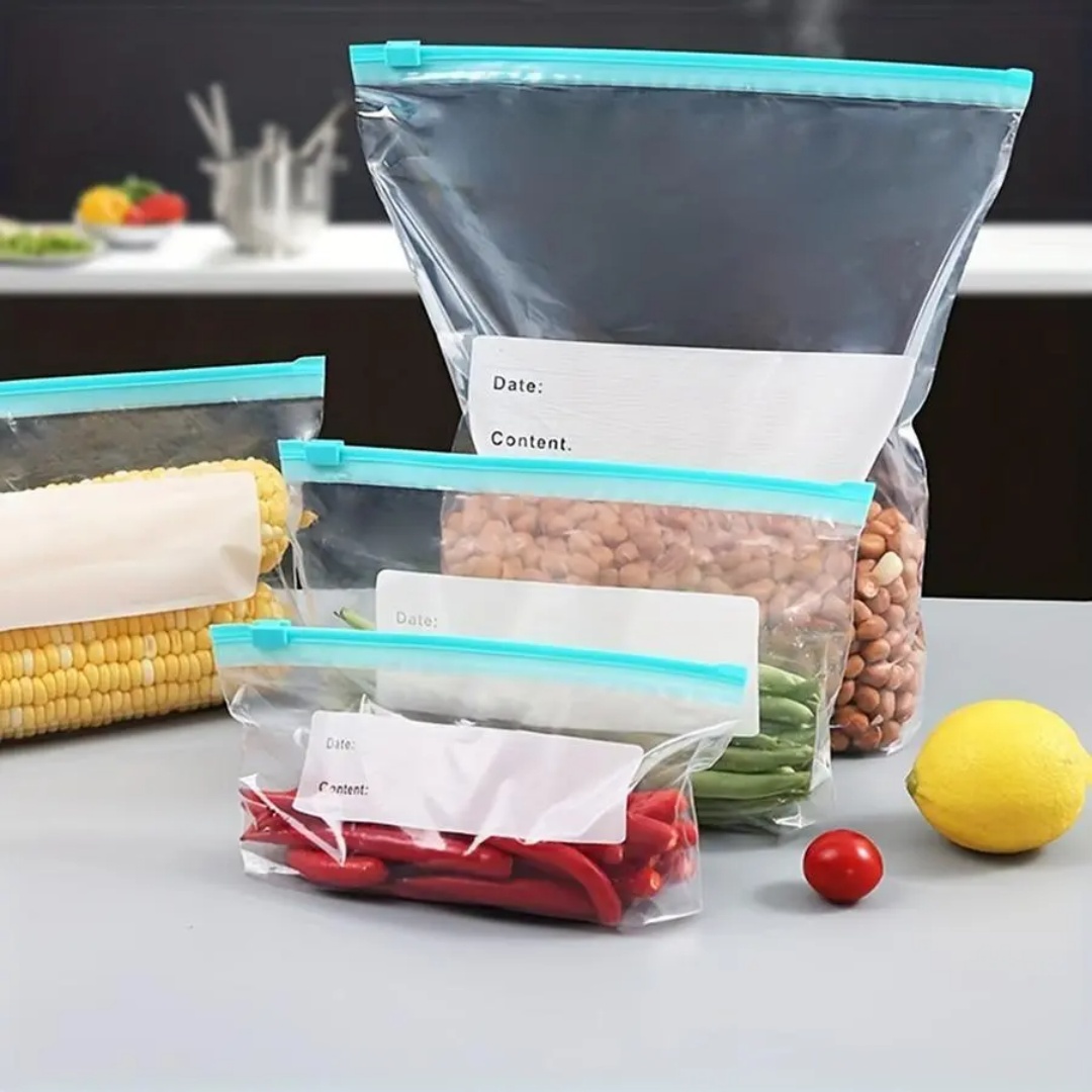 Food Storage Essentials - ถุงเก็บความสดในตู้เย็นแบบใช้ซ้ำได้ 60 ชิ้น, ถุงปิดผนึกที่จำเป็นสำหรับห้องครัว, ถุงปิดผนึกอเนกประสงค์สามขนาด, ถุงซิปเก็บความสด,