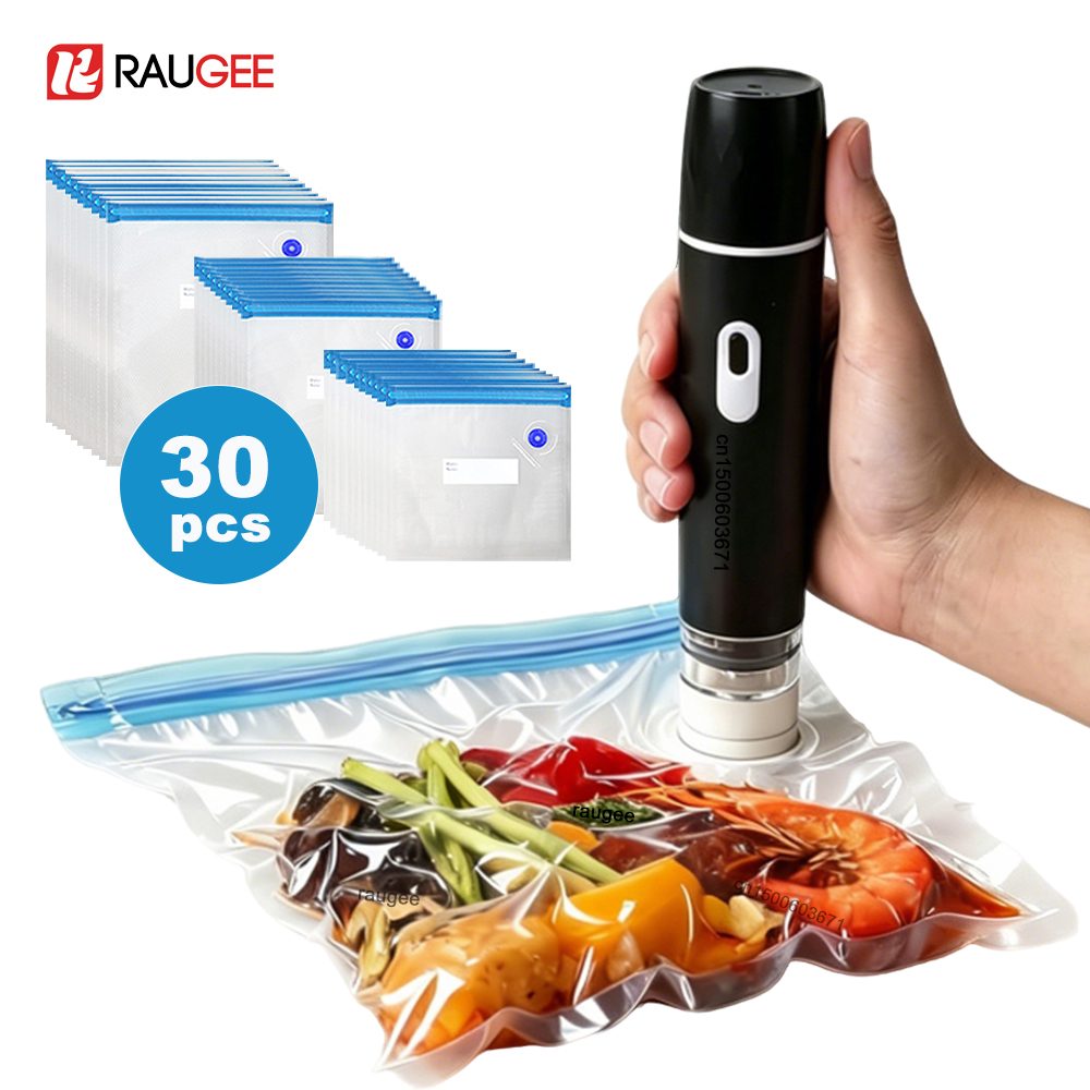 Food Storage Vacuum Seal Bags - เครื่องซีลสูญญากาศไฟฟ้า ปั๊มลมแบบชาร์จไฟได้ เครื่องซีลอัตโนมัติ พร้อมถุงซีลสูญญากาศแบบใช้ซ้ำได้ ถุงบรรจุภัณฑ์อาหาร