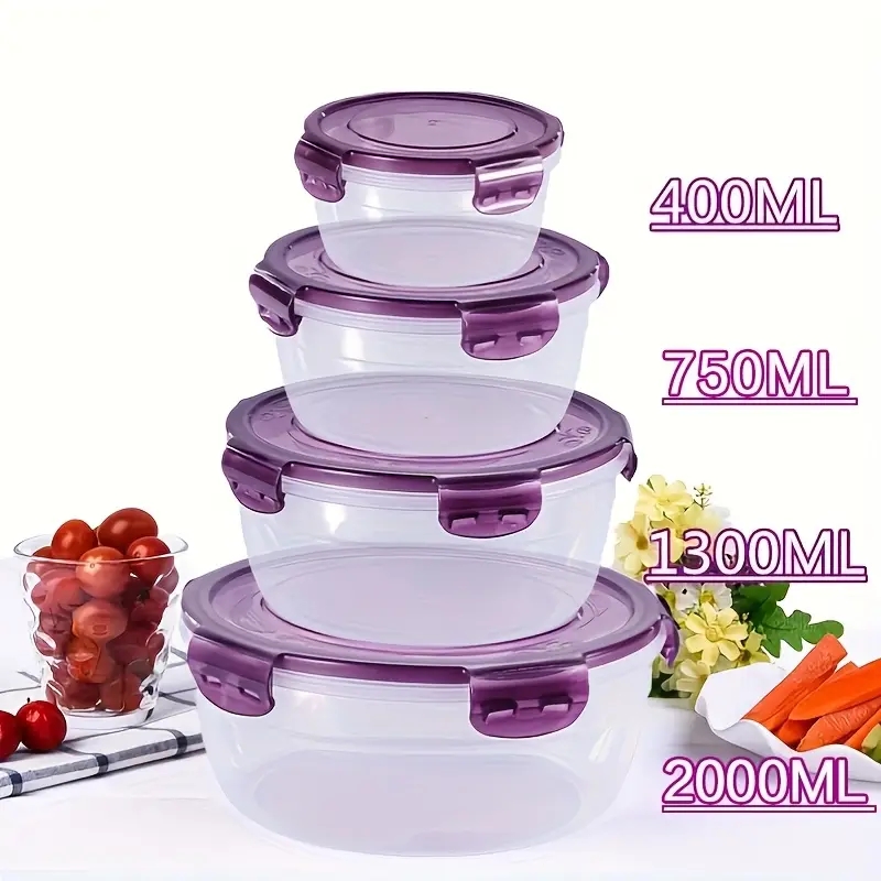 Food Storage Warehouse - ภาชนะเก็บอาหารพลาสติก 4 ชิ้น กล่องอาหารกลางวัน เหมาะสำหรับโรงอาหาร แคมป์ปิ้ง
