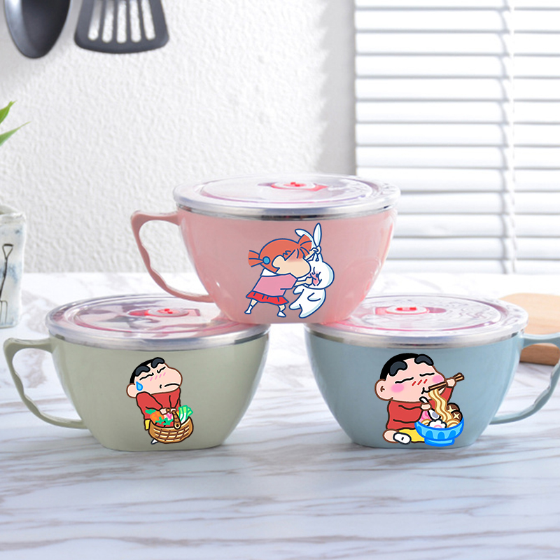 Food Storage In Room - ชามบะหมี่เครยอน ชินจัง ชามสแตนเลสความจุขนาดใหญ่ ป้องกันความร้อนสองชั้น ภาชนะเก็บอาหารสำเร็จรูป ใหม่