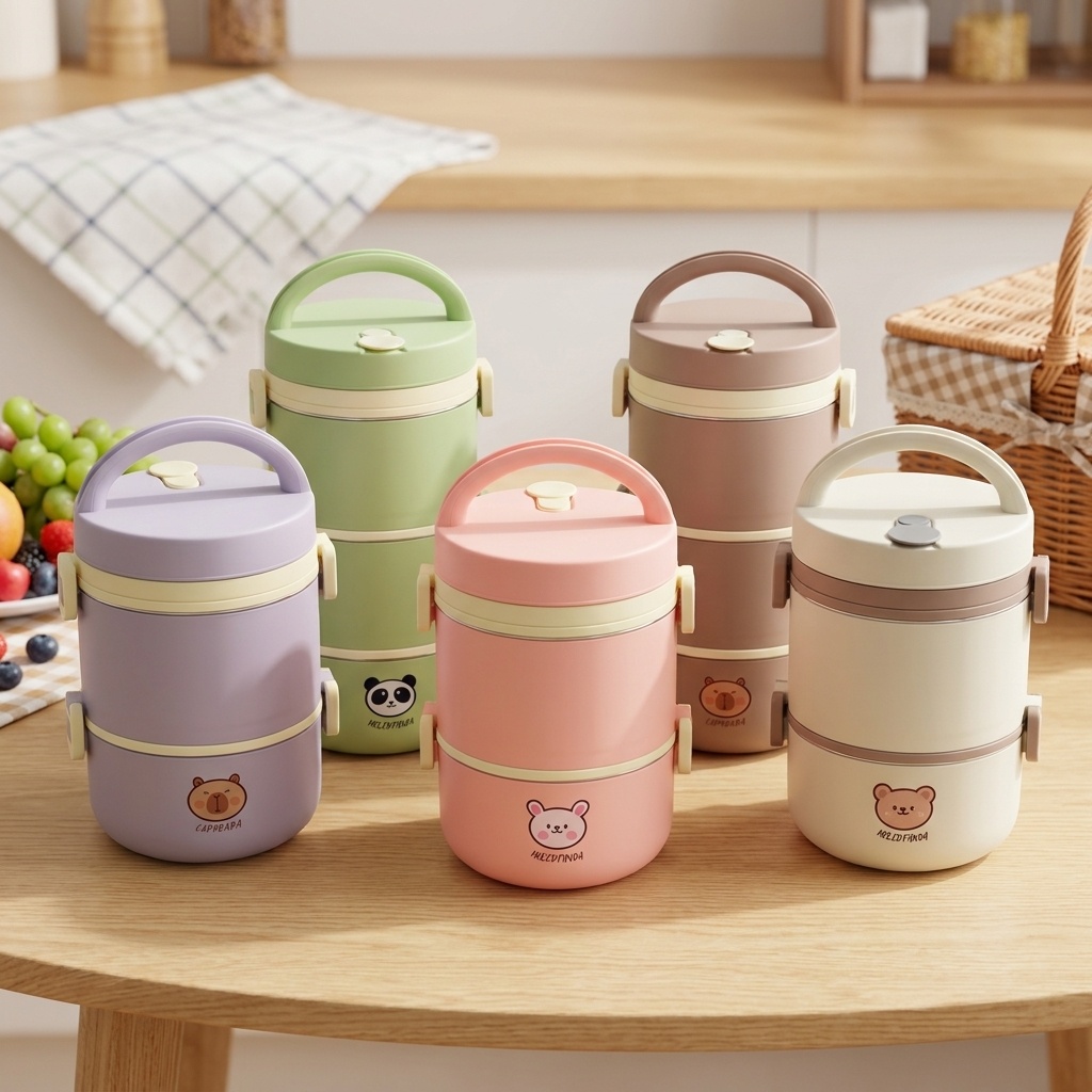 Food Storage Kits - กล่องอาหารกลางวันสแตนเลส 304 กล่องเบนโตะ ชุดกล่องเก็บอาหารแบบพกพาสำหรับเข้าไมโครเวฟ น่ารักสำหรับเด็ก นักเรียน