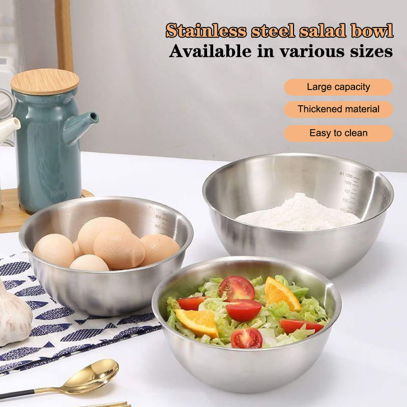 Food Storage Essentials - ชุดชามสแตนเลส 1 ชิ้น พร้อมสเกลวัด สำหรับทำอาหาร อบขนม