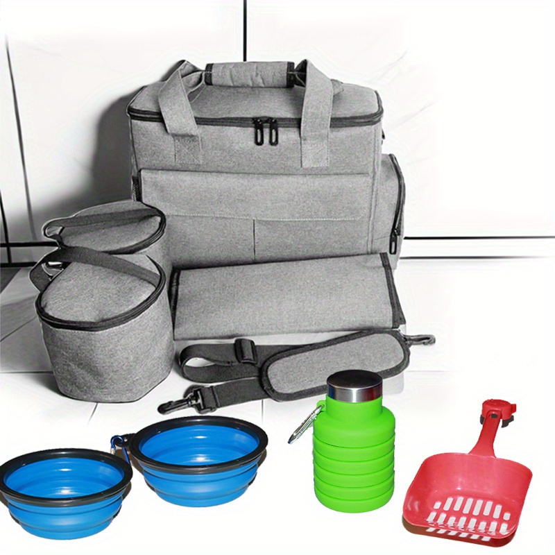 Food Storage Essentials - ชุดภาชนะเก็บอาหารสัตว์เลี้ยงแบบพกพาพร้อมสายสะพายไหล่และชุดอุปกรณ์ที่จำเป็นสำหรับการออกนอกบ้านสำหรับสุนัขและแมว