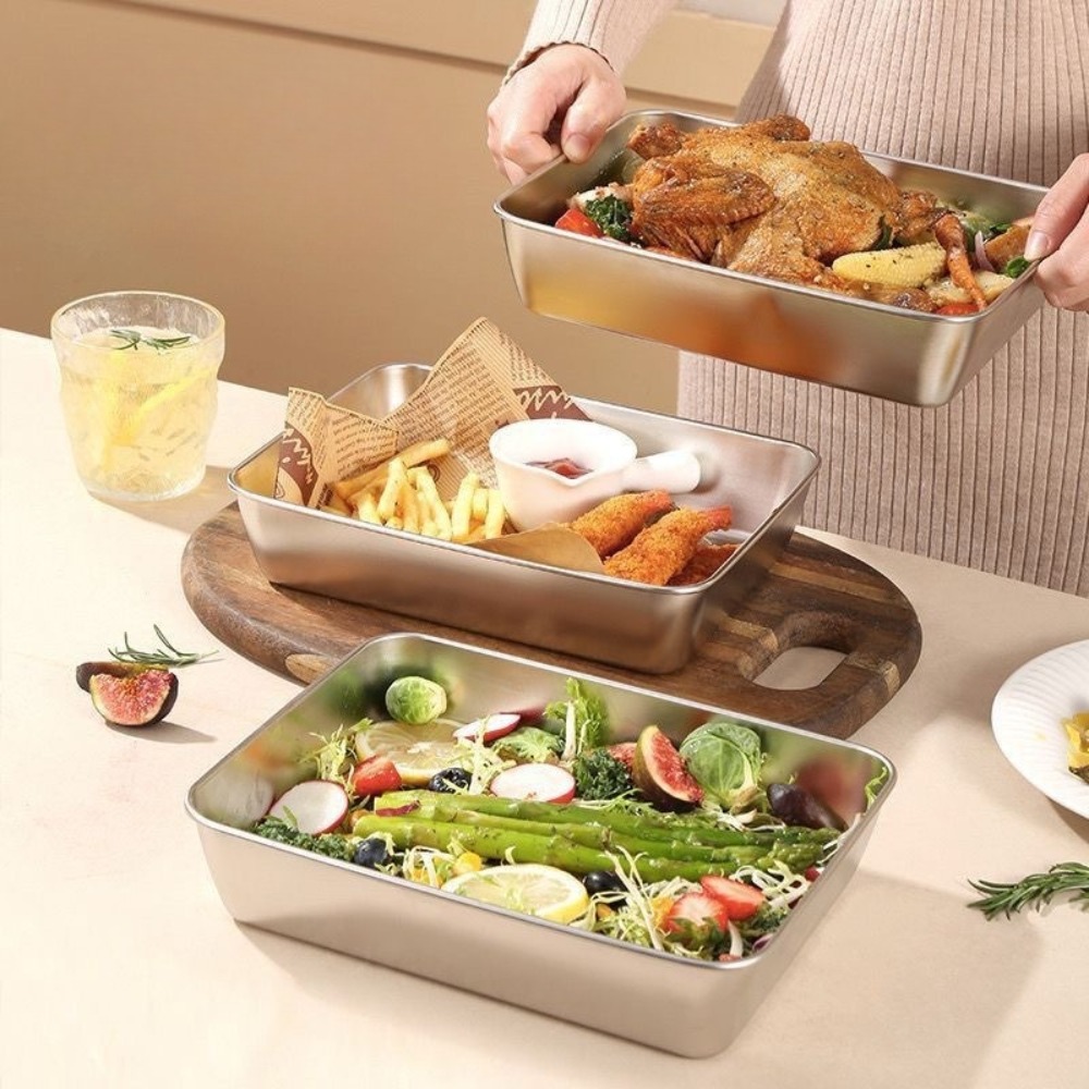 ถาดเสิร์ฟสแตนเลสเกรดอาหารพร้อม - Food Storage Heat บทวิจารณ์และราคา